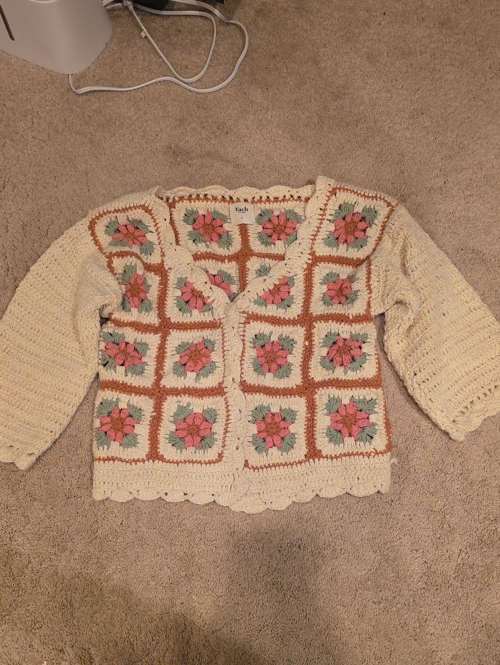 Tach Crochet Cream Floral Cardigan Sweater